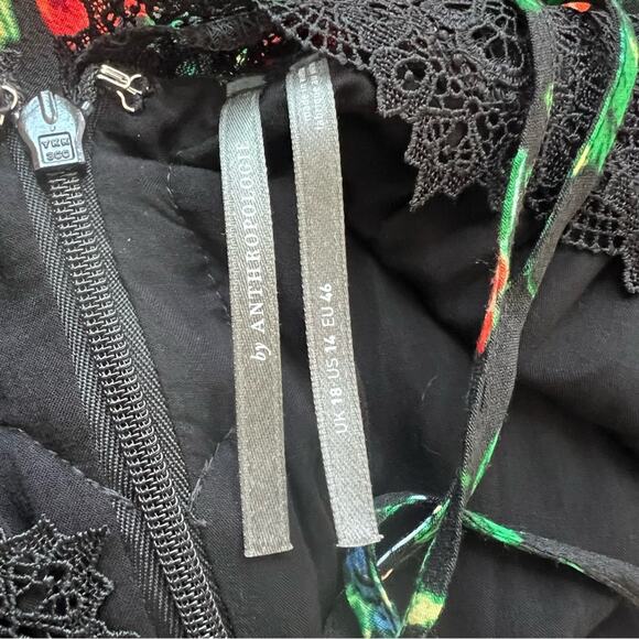 NWT Anthropologie Lacy V-Neck Mini Dress in Black Floral Motif Women’s Size 14 - Picture 14 of 16